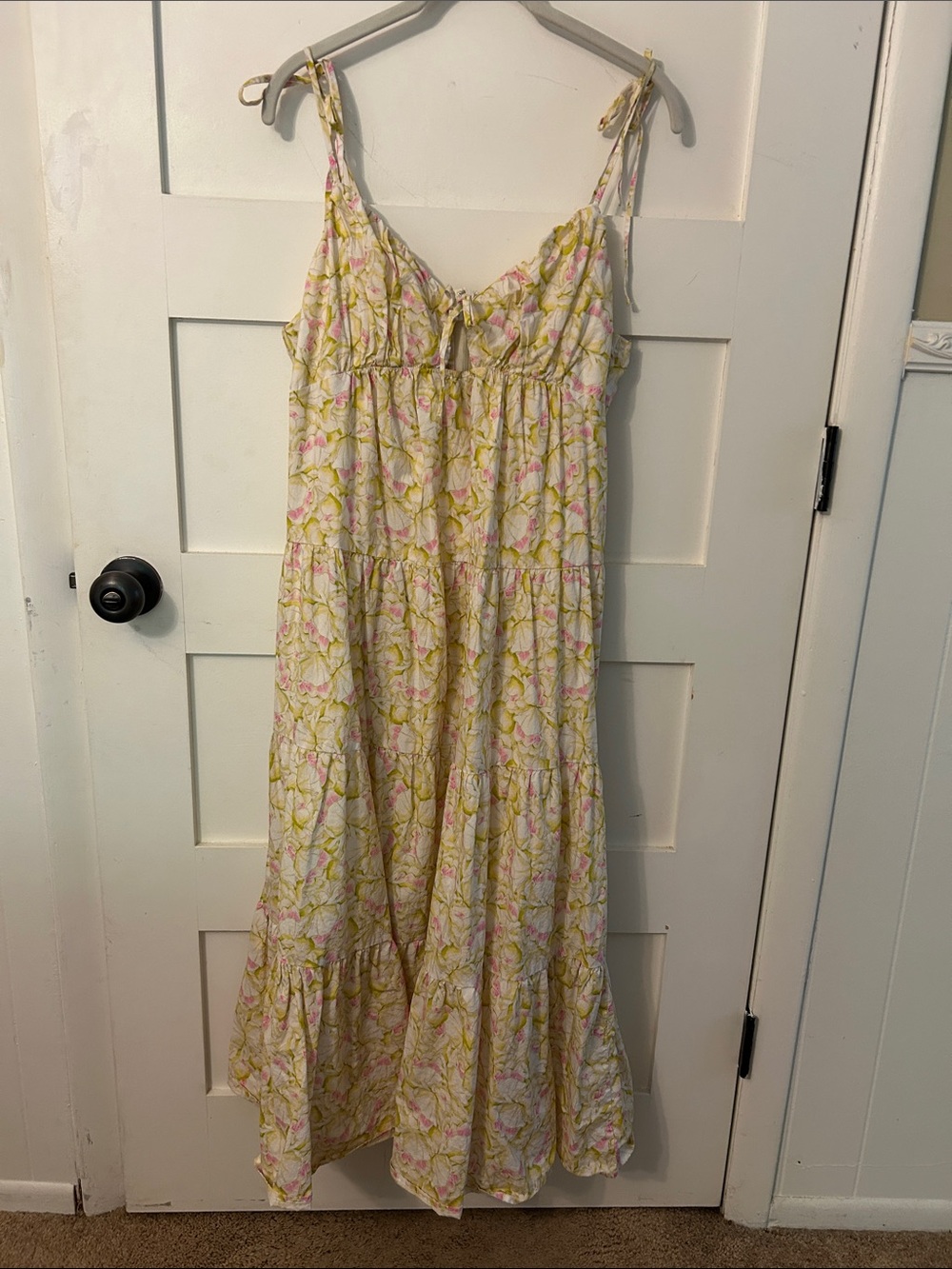 Astr Tie-Shoulder Pink and Yellow Floral Maxi Dress
